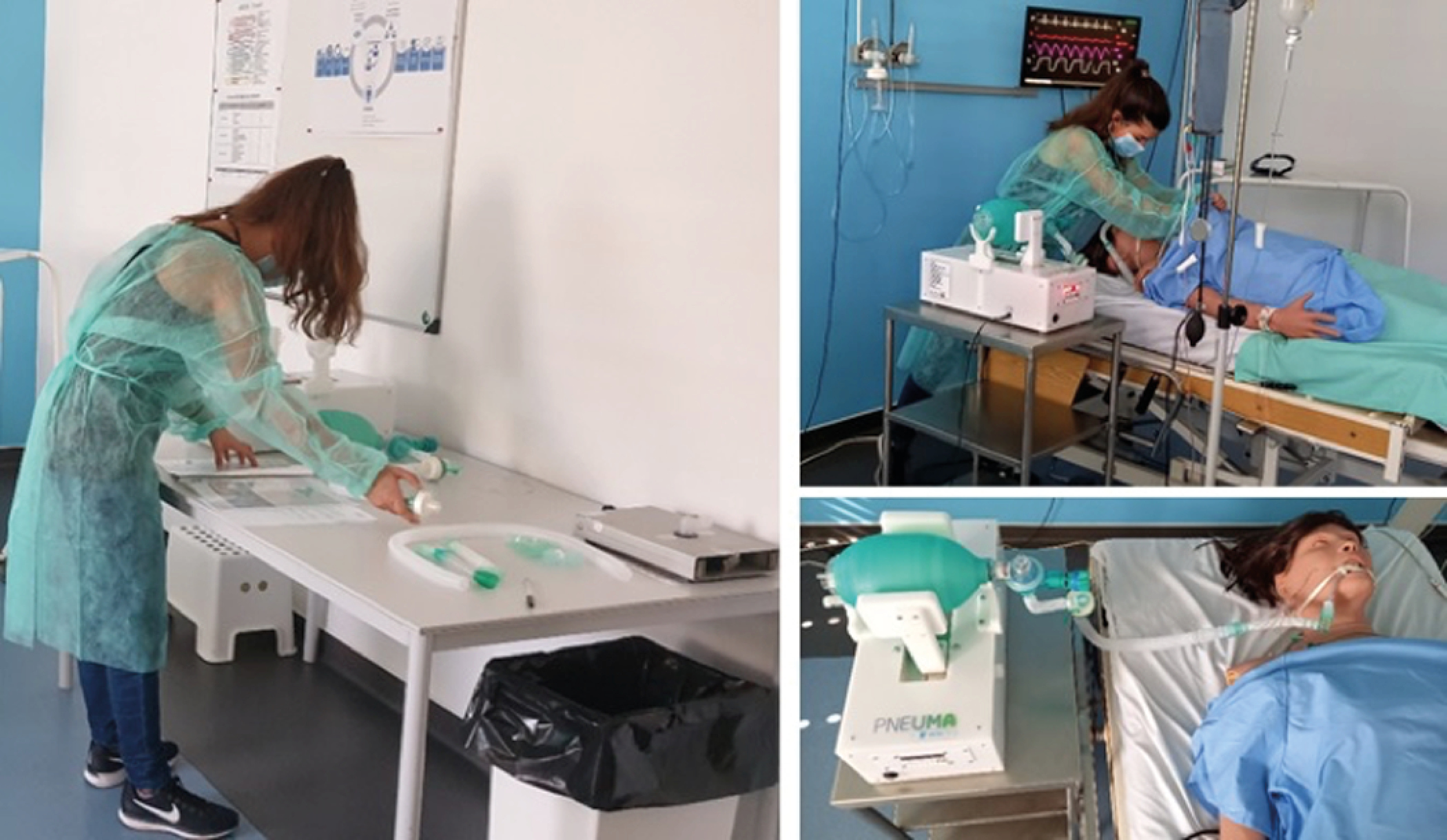 Usability testing. Left panel – assembly of the system (part I); right panel – use of the system in an immersive clinical simulation environment (part II).