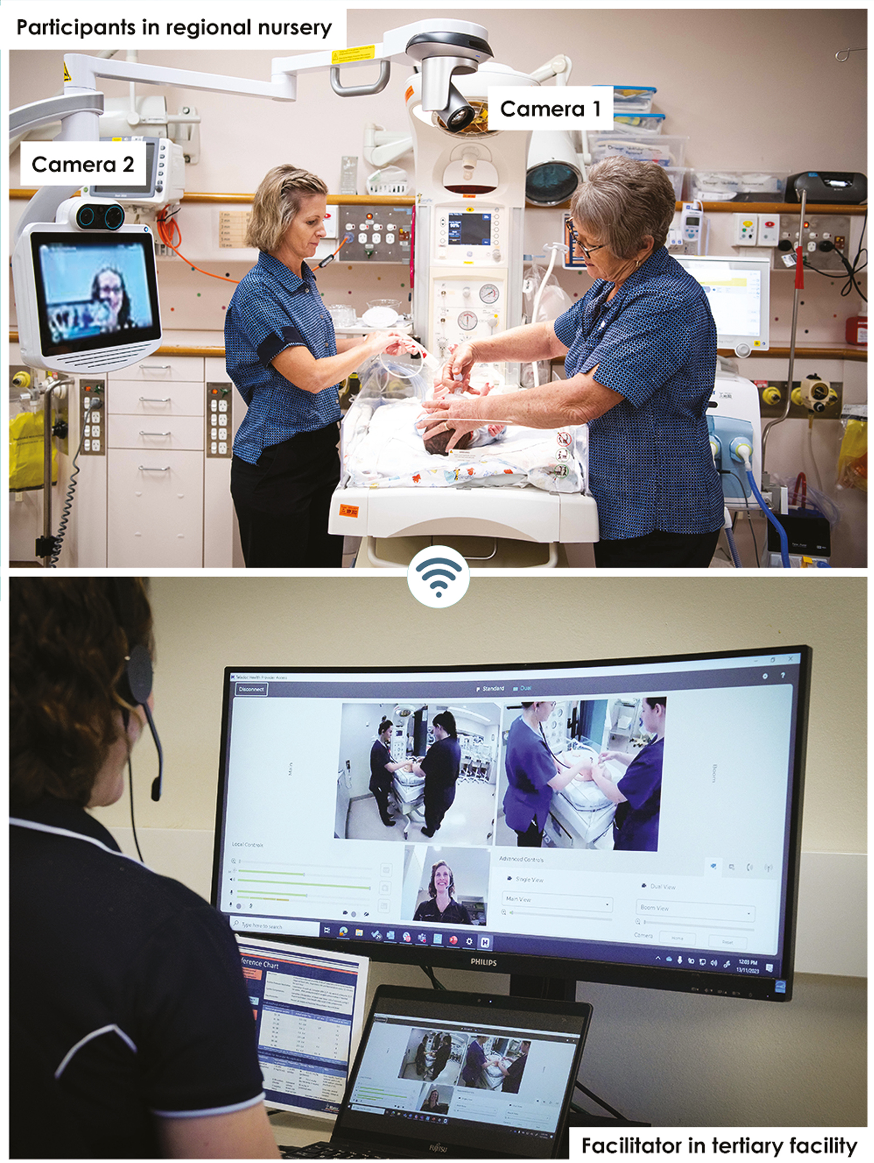 The dual-purpose telehealth/tele simulation platform and faculty terminal.