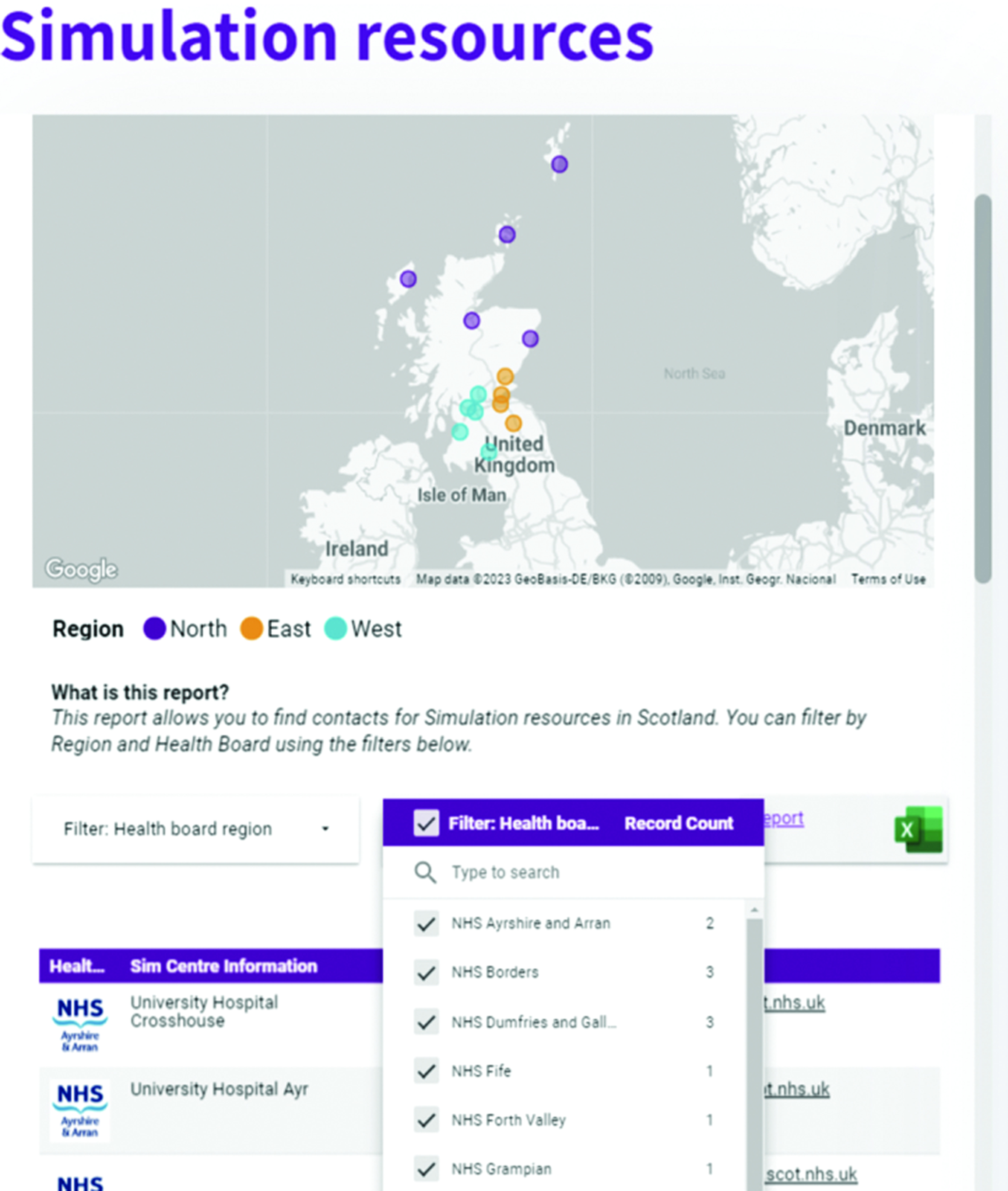 Interactive map of simulation resources in Scotland